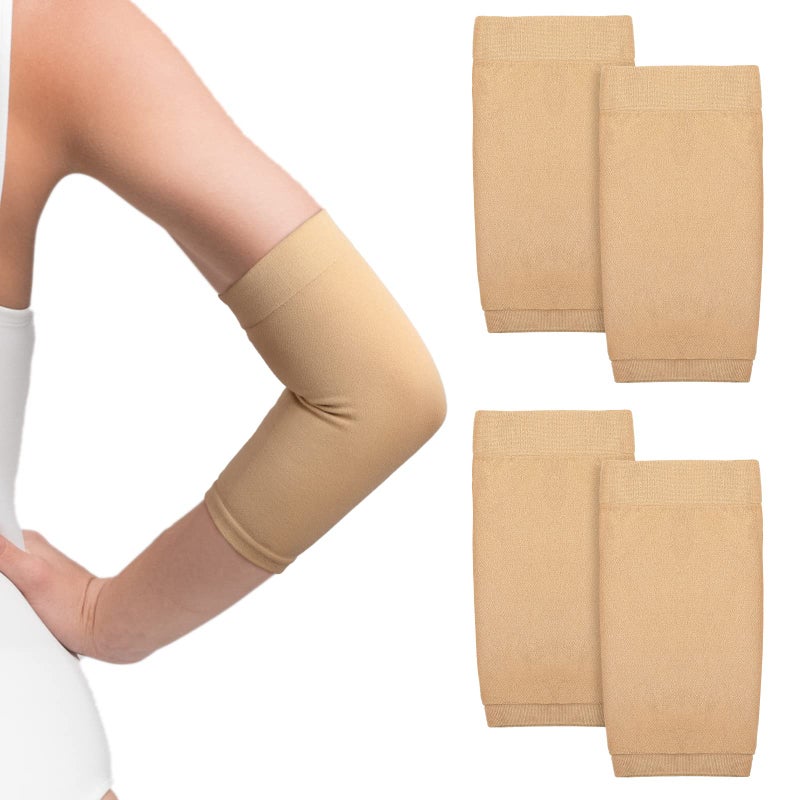 Vicenpal 2 Pairs Tattoo Cover up Sleeve Forearm Arm Sleeves for Women Men Compression Tattoo Upper Arm Cover(Nude) - Image 1