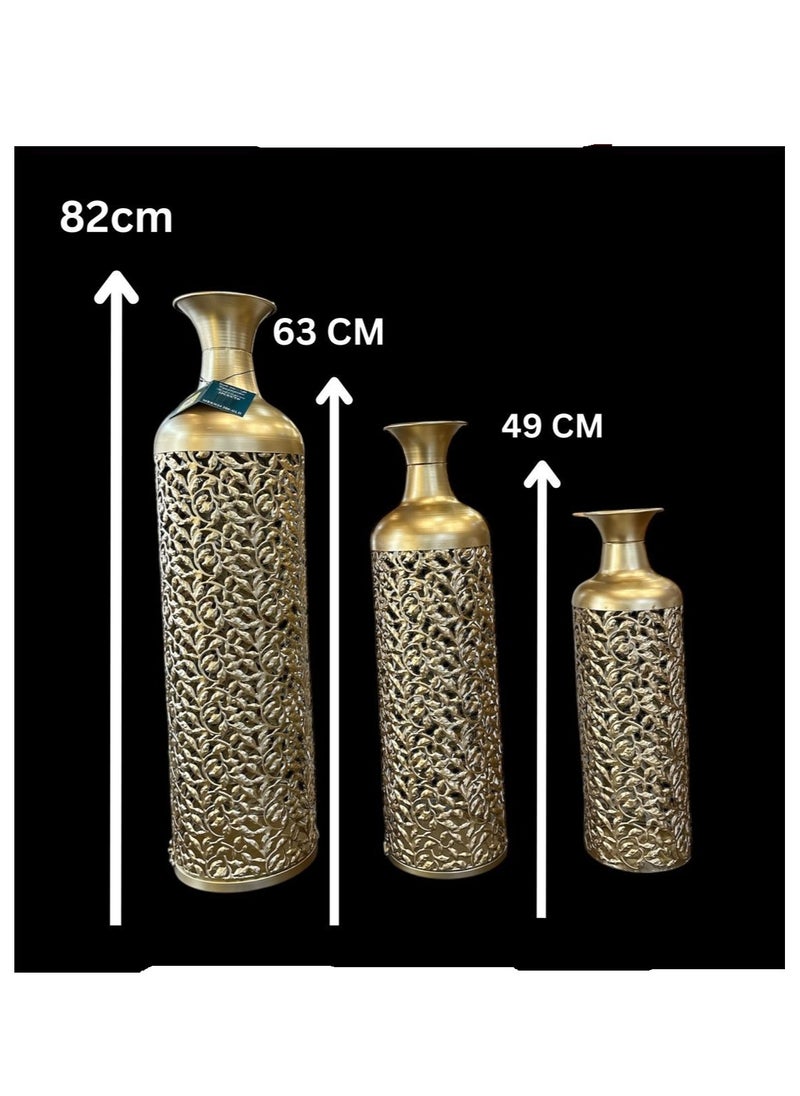 Roman Gifts Metal Decorative Vase Abstract Patterned Centerpiece Vases with Open Frame Design, Set of 3 Vases for Home Decoration 82x63x49cm 