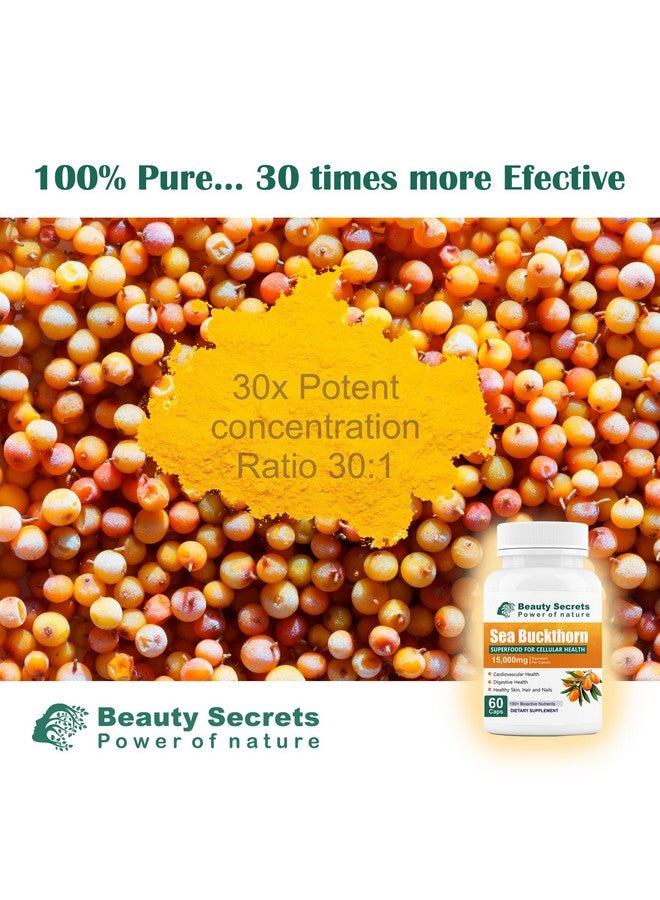 beauty Secrets Himalayan Sea Buckthorn Capsules 15000 Mg | Sea Buckthorn Berry Extract | With Omega-7 | High Potency Antioxidant Supplement For Immune Support, Digestive & Heart Health | 60 Veg Capsules - Image 2