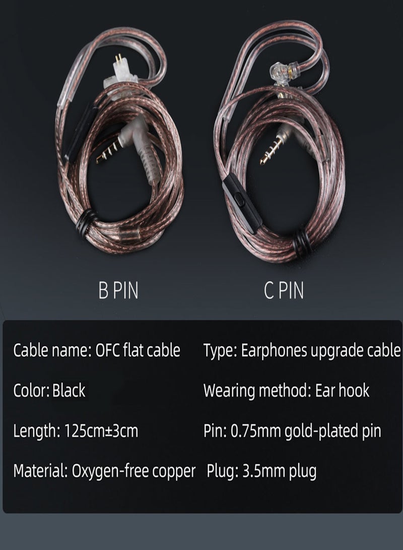 كي زد كابل ترقية KZ OFC كابل استبدال سماعة أذن HiFi موصل مطلي بالذهب 0.75 مم كابل أسود شفاف دبوس C لـ KZ ZSN/ZSN PRO/ZS10 PRO/AS16/AS12 بدون ميكروفون - Image 5