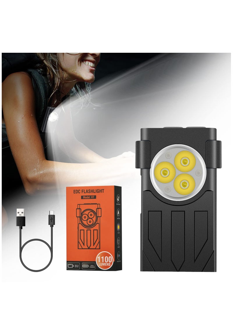 Zikra Mini Flashlight High Lumens 1100 Lumens Small Powerful EDC Keychain Flash Light with Red UV Light, USB-C Rechargeable Pocket Flashlights with Clip,10 Modes, IPX5 Waterproof, Magnet(Black) - Image 1