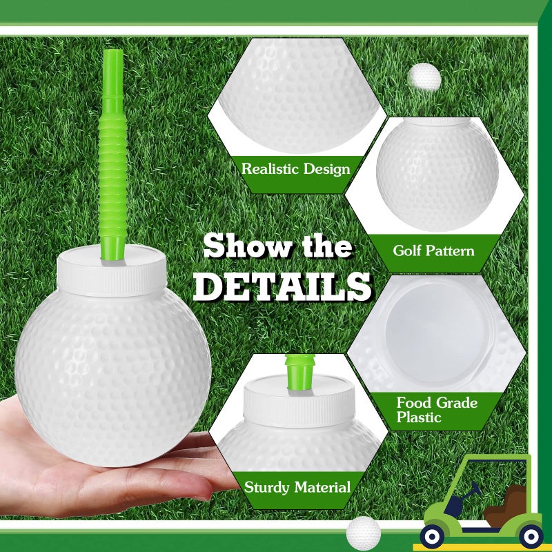 Sawysine 12 Set Golf Ball Cups with Straws and Lids - 10 oz Reusable Golf Plastic Cups Bulk for Kids Birthday Theme Party Supplies - Image 2