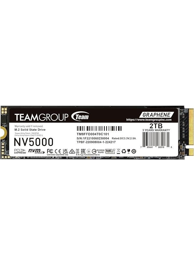 تيم جروب قرص صلب SSD من نوع TEAM GROUP M.2-2280 PCI-E Gen4x4 NV5000 بسعة 2 تيرابايت - TM8FGM002T0C101 - Image 1