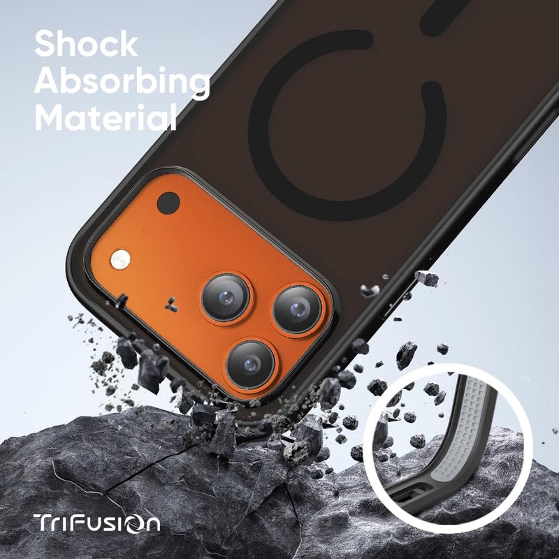 FLOLAB حافظة FLOLAB Surtect Tri-Fusion المغناطيسية لجهاز iPhone 17 Pro تصميم نحيف واقي متوافق مع Magsafe بدرجة عسكرية - أسود غير لامع شفاف بالكامل - Image 2
