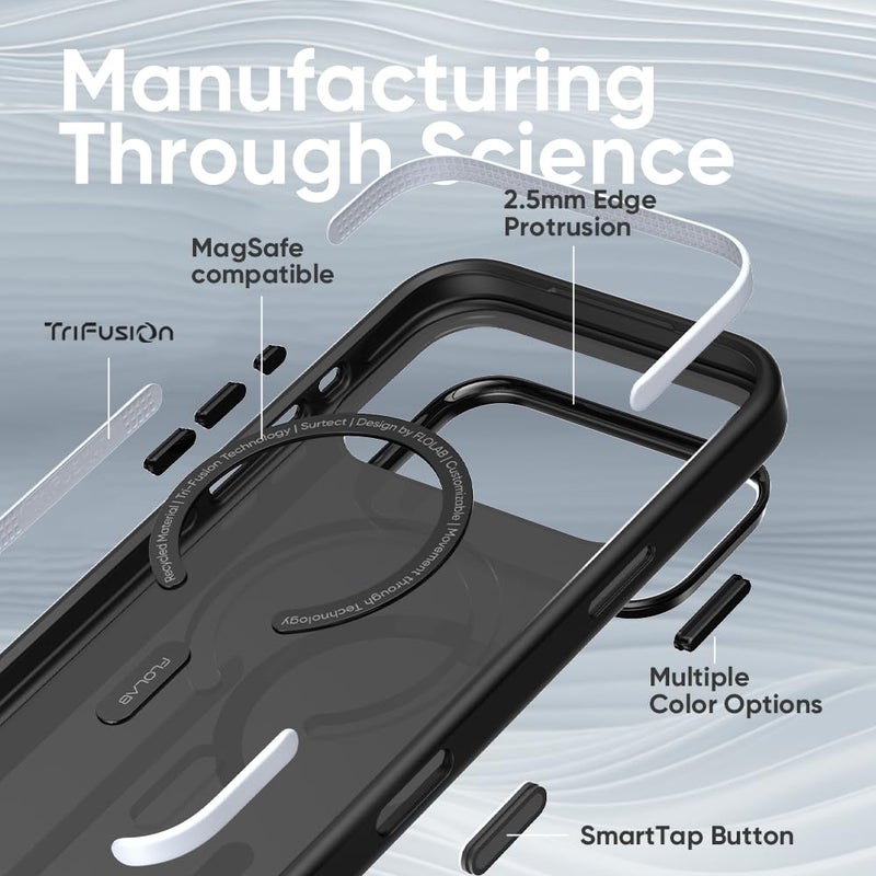 FLOLAB حافظة FLOLAB Surtect Tri-Fusion المغناطيسية لجهاز iPhone 17 Pro تصميم نحيف واقي متوافق مع Magsafe بدرجة عسكرية - أسود غير لامع شفاف بالكامل - Image 3