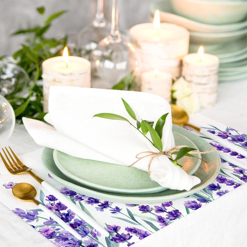 AnyDesign 50 Pack Lavender Paper Place Mats Purple Flower Butterfly Disposable Placemats Seasonal Spring Summer Floral Decorative Paper Table Mats for Wedding Dinner Table Setting 11 x 17 Inch - Image 4