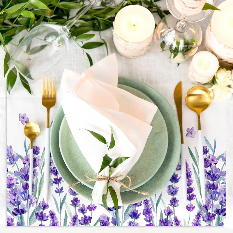 AnyDesign 50 Pack Lavender Paper Place Mats Purple Flower Butterfly Disposable Placemats Seasonal Spring Summer Floral Decorative Paper Table Mats for Wedding Dinner Table Setting 11 x 17 Inch - Image 5