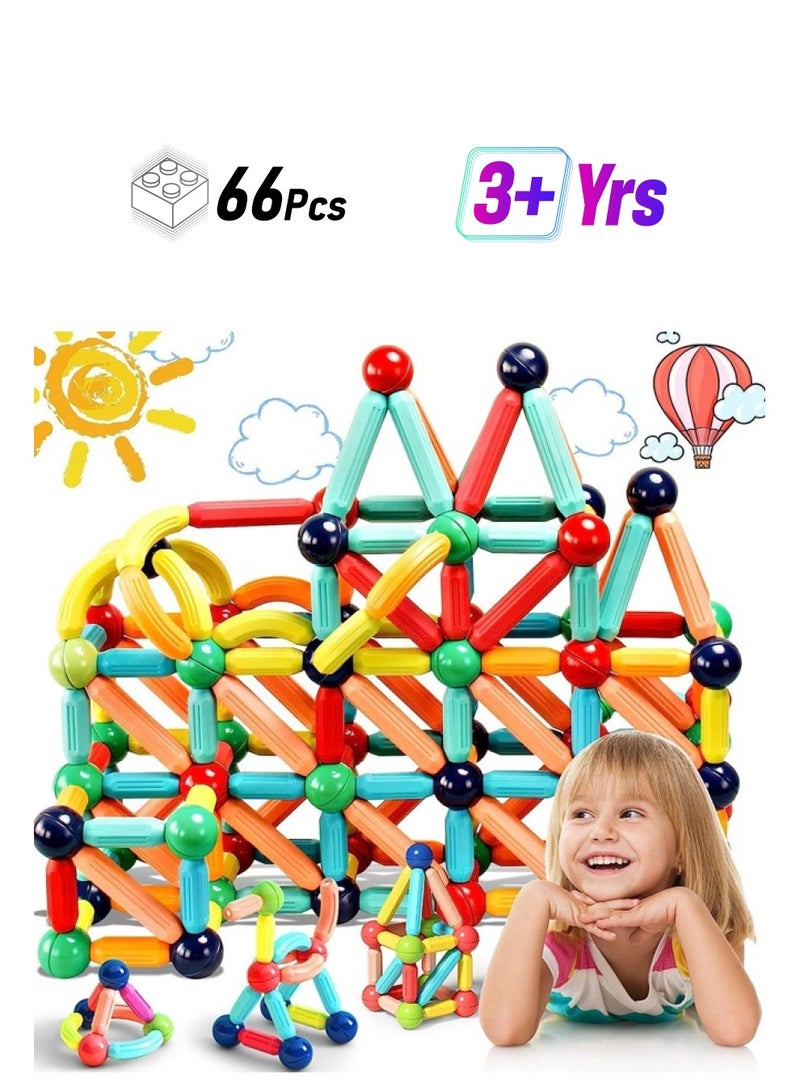 بيبي مجموعة صندوق ألوان مغناطيسي ثلاثي الأبعاد من Baybee، 66 قطعة، ألعاب للأطفال الصغار 3+ بناء مكعبات البناء، ألعاب تعليمية حسية لمرحلة ما قبل المدرسة تنوير الإبداع والبلاط المغناطيسي المبكر - Image 1