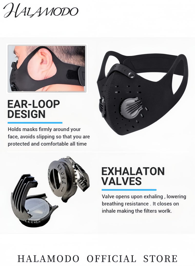 HALAMODO Adjustable Reusable Dust Mask with Valve Lightweight Anti-Pollution Face Shield for Outdoor Activities Cycling Running and Sports Protection  - Image 2