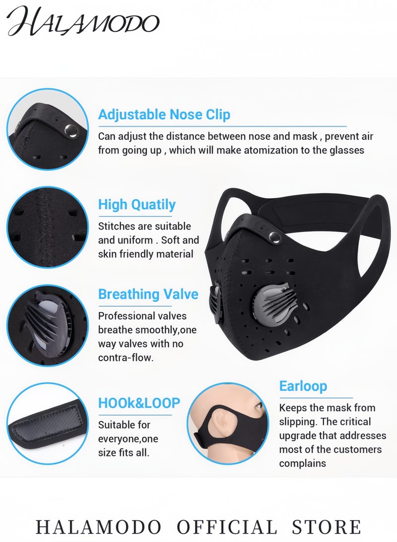 HALAMODO Adjustable Reusable Dust Mask with Valve Lightweight Anti-Pollution Face Shield for Outdoor Activities Cycling Running and Sports Protection  - Image 3