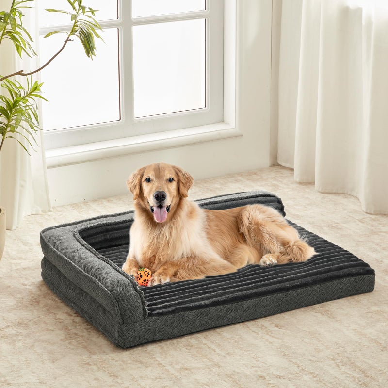 WINDRACING Orthopedic Dog Beds for Large Dogs 40x28 inch, L Shape Waterproof Dog Bed with Bolster Sides, Washable Big Pet Bed with Removable Cover & Non-Slip Bottom, 40 x 28 inch, Gray - Image 1