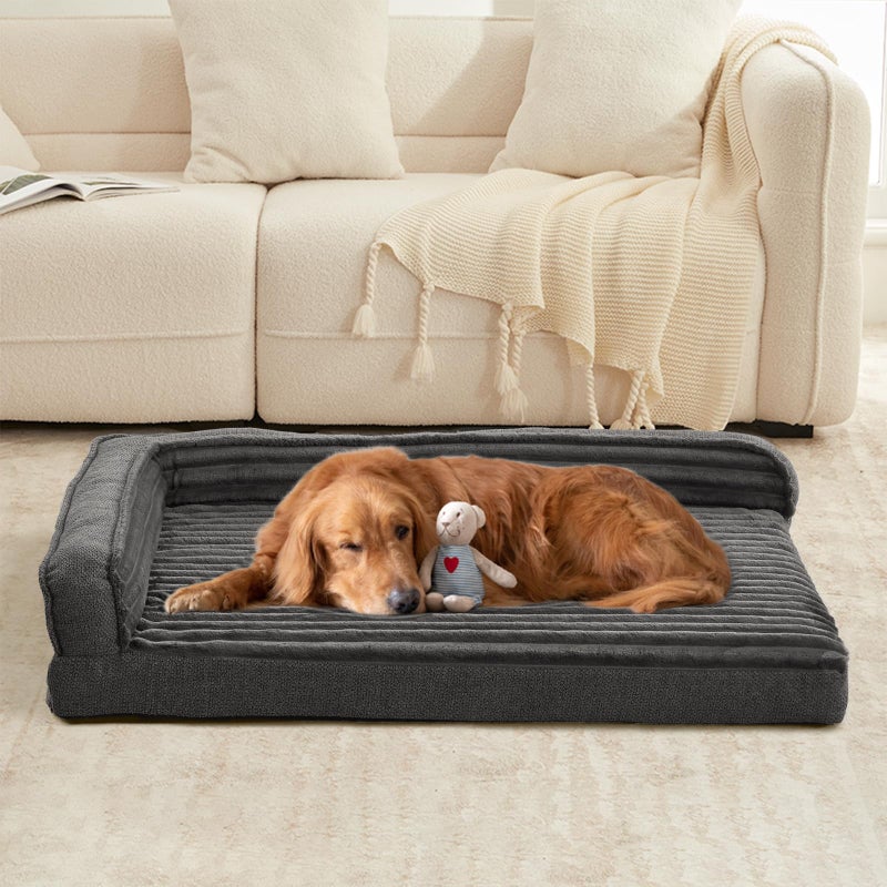 WINDRACING Orthopedic Dog Beds for Large Dogs 40x28 inch, L Shape Waterproof Dog Bed with Bolster Sides, Washable Big Pet Bed with Removable Cover & Non-Slip Bottom, 40 x 28 inch, Gray - Image 3