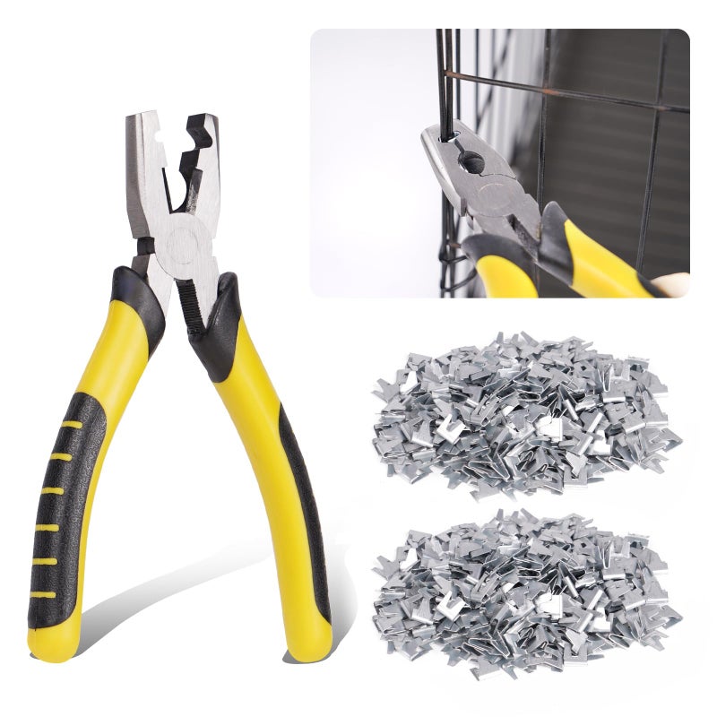 Junniu 600Pcs Wire Cage Clips with Hog Ring Pliers Fencing Pliers Snap-Ring Pliers Hog Wire Fence C Clip Pliers Wire Cage Fasten Clips Wire Clamp Tool for Bird Quail Rabbit Chicken Wire Cage - Image 1