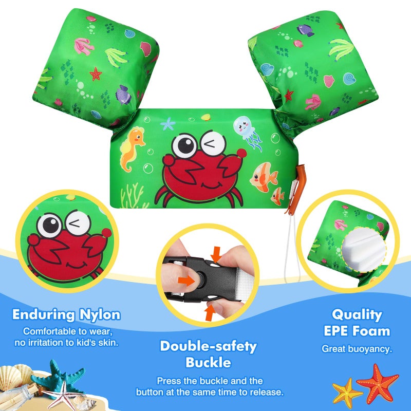 MoKo Swim Arm Band for Kids 20-50lbs, Clearance Toddler Swim Vest Cute Cartoon Swimming Wings Pool Floats Sleeve Children Water Sports Learning Swim Training Equipment, Green - Image 2