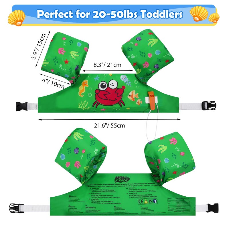 MoKo Swim Arm Band for Kids 20-50lbs, Clearance Toddler Swim Vest Cute Cartoon Swimming Wings Pool Floats Sleeve Children Water Sports Learning Swim Training Equipment, Green - Image 4