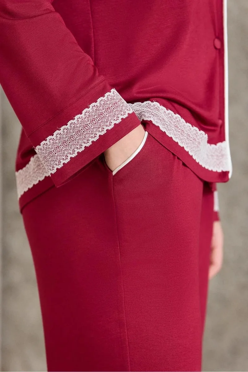 pierre cardin 2200 Women's Long Sleeve Shirt Pajama Set-Burgundy