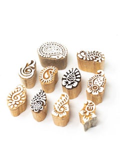 Hashcart Wooden Stamp Block, Printing Stamp Design Set | Block for Printing Saree Border | Dresses, Craft Card Making, Scrapbook, Clay Pottery | Set of 10