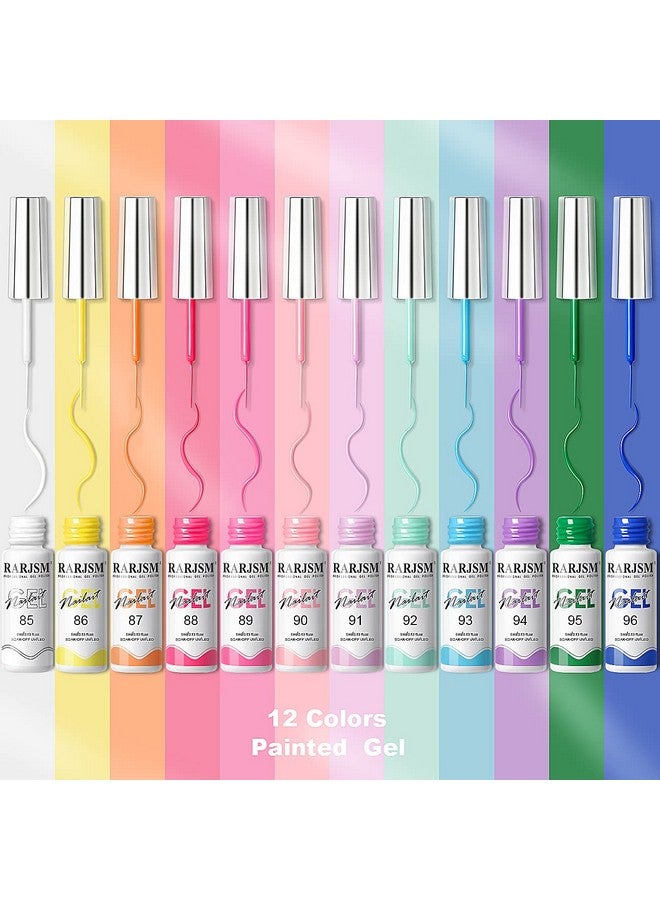 RARJSM Gel Liner Nail Art Polish Set12 Colors Candy Pastel Painting Gel Spring Summer Line Art Gel Built In Thin Skinny Nail Art Brush Soak Off Curing Needed 5Ml For Home Salon Nail Design - Image 2