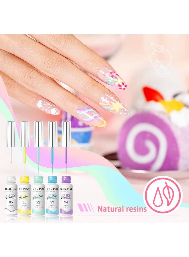 RARJSM Gel Liner Nail Art Polish Set12 Colors Candy Pastel Painting Gel Spring Summer Line Art Gel Built In Thin Skinny Nail Art Brush Soak Off Curing Needed 5Ml For Home Salon Nail Design - Image 5
