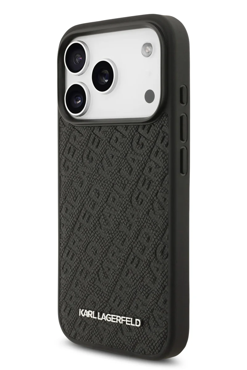 Karl Lagerfeld iPhone 17 Pro MagSafe Case / Full Wrapped PU Leather Cover with Karl Grain-Black