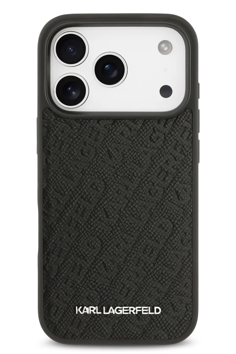 Karl Lagerfeld iPhone 17 Pro MagSafe Case / Full Wrapped PU Leather Cover with Karl Grain-Black