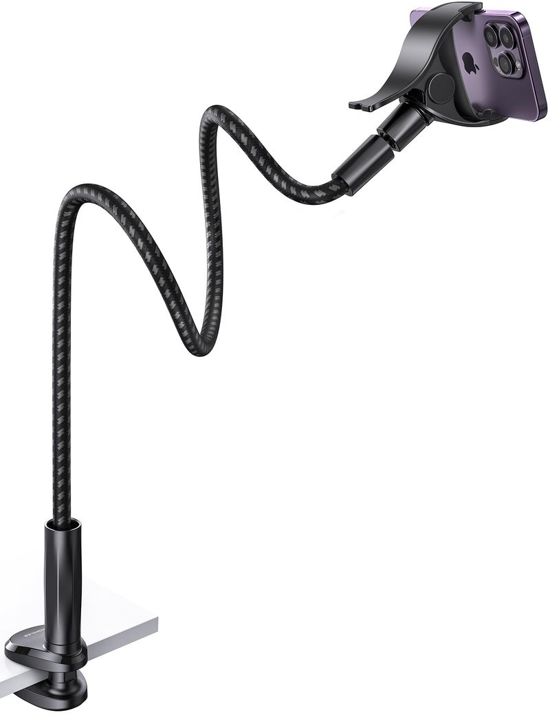 Aomiker Gooseneck Phone Holder for Bed - [2025 Upgrade Nylon Braid] 38â€ Long Flexible Lazy Arm Clip, 360 Adjustable Overhead Phone Mount for iPhone 15 14 13 12 11 Pro Max Mini Plus, all 4-7" Cellphone - Image 1