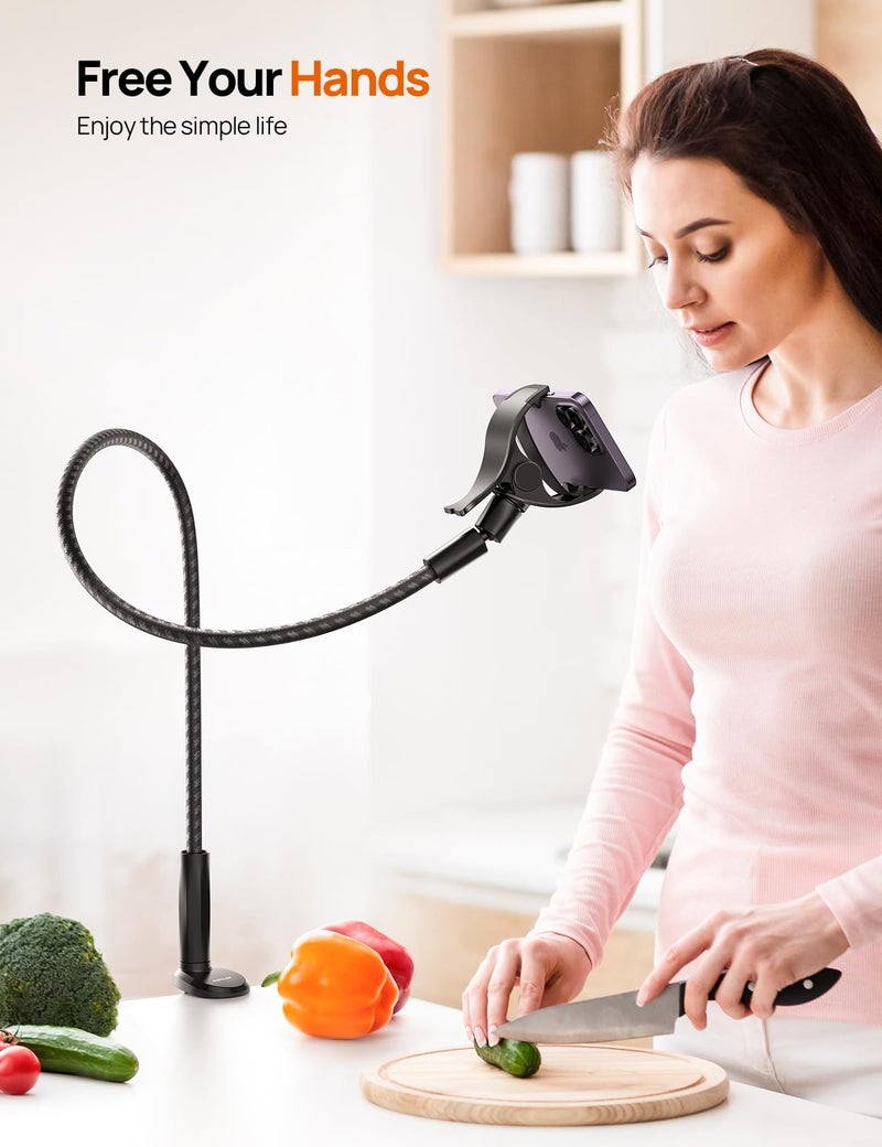 Aomiker Gooseneck Phone Holder for Bed - [2025 Upgrade Nylon Braid] 38â€ Long Flexible Lazy Arm Clip, 360 Adjustable Overhead Phone Mount for iPhone 15 14 13 12 11 Pro Max Mini Plus, all 4-7" Cellphone - Image 5