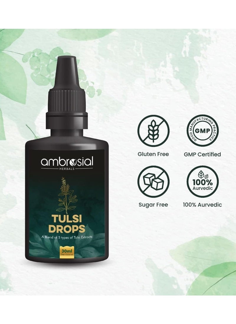 ambrosial - Tulsi Drops Concentrated Extract Of 5 Tulsi 30Ml- Pack Of 2-30Ml X2 - Image 1