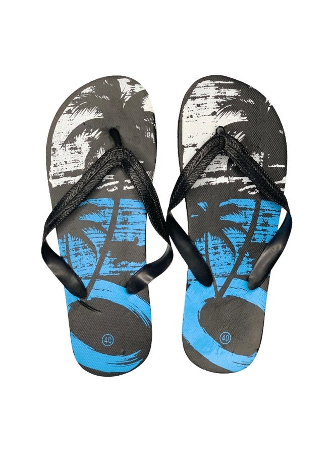 Influence Germany Men's Tropical Flip-Flops – Black Base with Blue & White Palm Tree Design - Image 1
