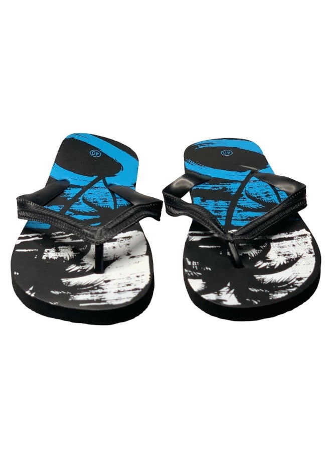 Influence Germany Men's Tropical Flip-Flops – Black Base with Blue & White Palm Tree Design - Image 3