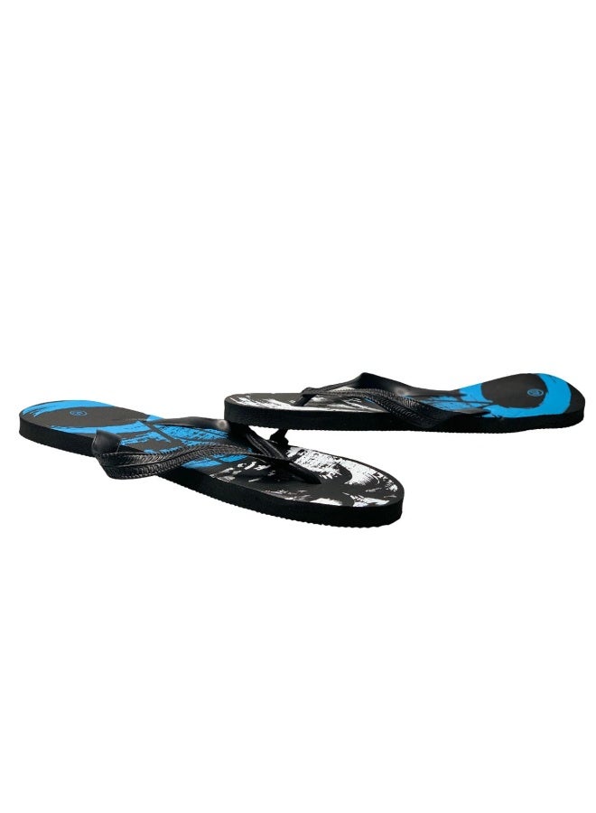 Influence Germany Men's Tropical Flip-Flops – Black Base with Blue & White Palm Tree Design - Image 2