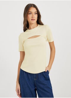 Styli Cut-Out Detail Fitted T-Shirt  - Image 3