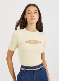 Styli Cut-Out Detail Fitted T-Shirt  - Image 1