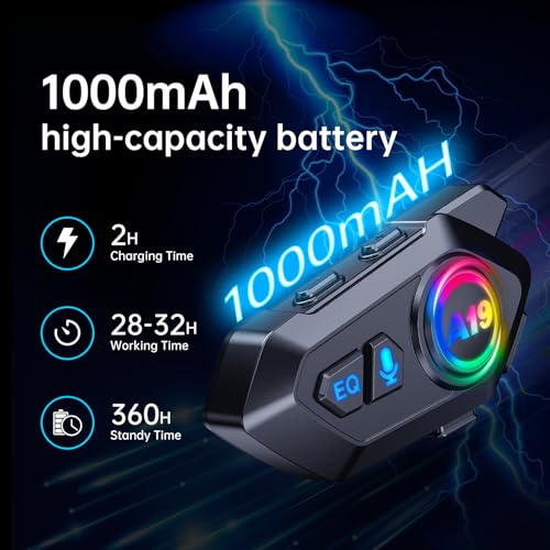 Khptop Motorcycle Bluetooth Helmet Headset Motorcycle Helmet Speakers Automatic Answer Music Control Earphone,120 Hours Playing time High Sound Quality System 1000mAh Suitable All Helmets - Image 4