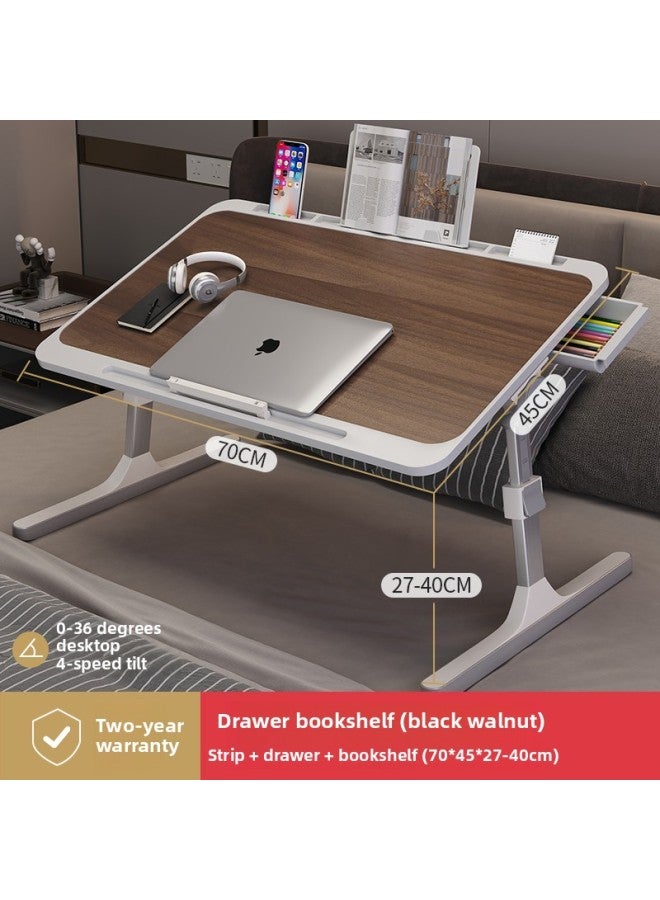 # Liftable Folding Bed Small Table Simple Dormitory Students Writing Bed Desk Learning Height Adjustment Support-Color:Extra Large Size Light Luxury Black Walnut Luxury Model + Card Slot + Retainer + Drawer + Bookshelf