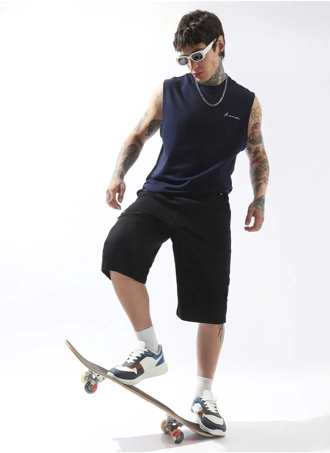 هوبرهولمي Black Shorts Plain Elasicated + Drawstring Woven Short Cargo Mid-rise for Men – Style that defines you
