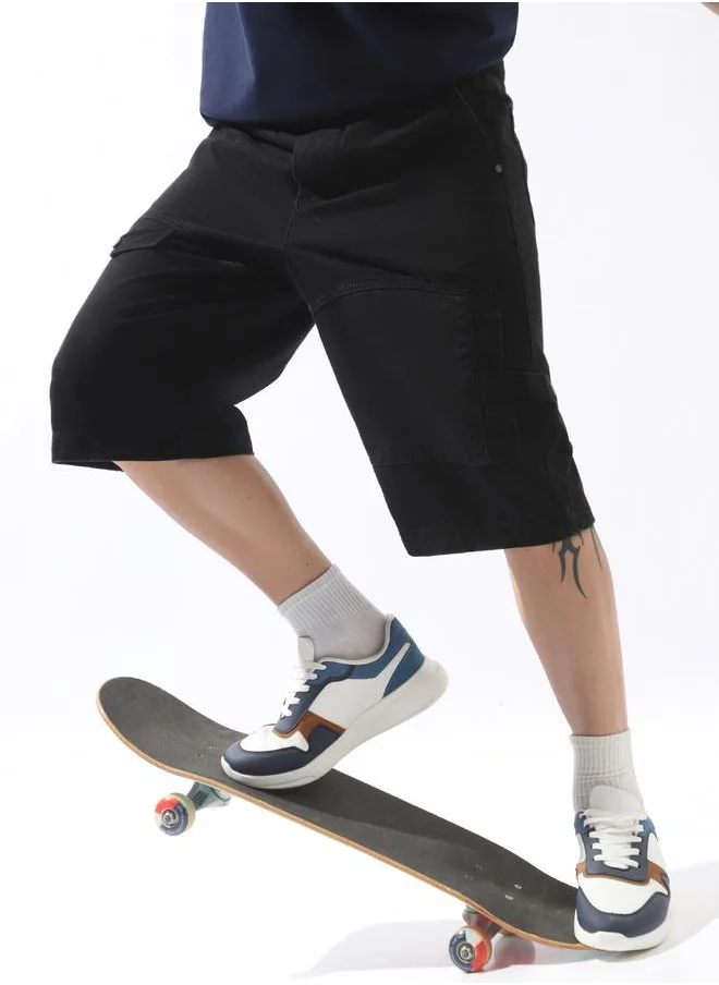 هوبرهولمي Black Shorts Plain Elasicated + Drawstring Woven Short Cargo Mid-rise for Men – Style that defines you