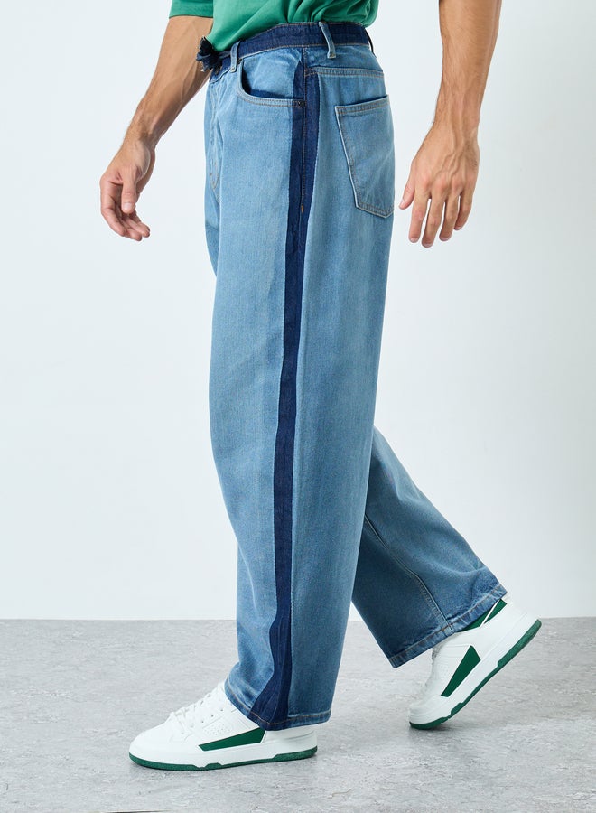 ستايلي بنطال جينز باجي بتفاصيل شريط مُتباين - Image 1