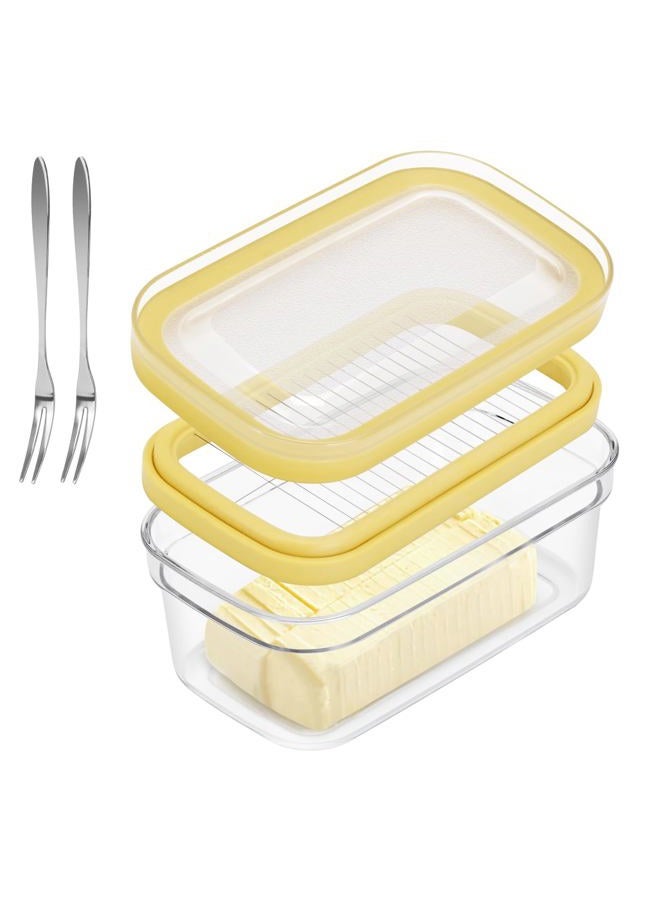 ShineMe Butter Slicer Cutter, Airtight Plastic Butter Dish with Lid, Butter Stick Container with 2pack Forks (280g) - Image 1