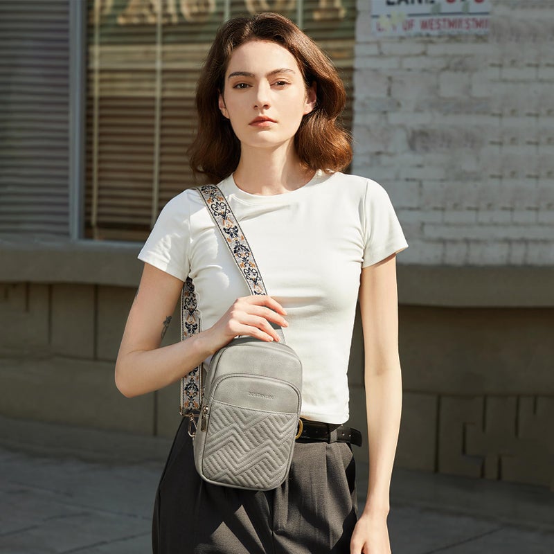 BOSTANTEN Sling Bag Quilted Crossbody Bags for Women Cross Body Purse Leather Fanny Pack with Adjustable Guitar Strap - Image 2