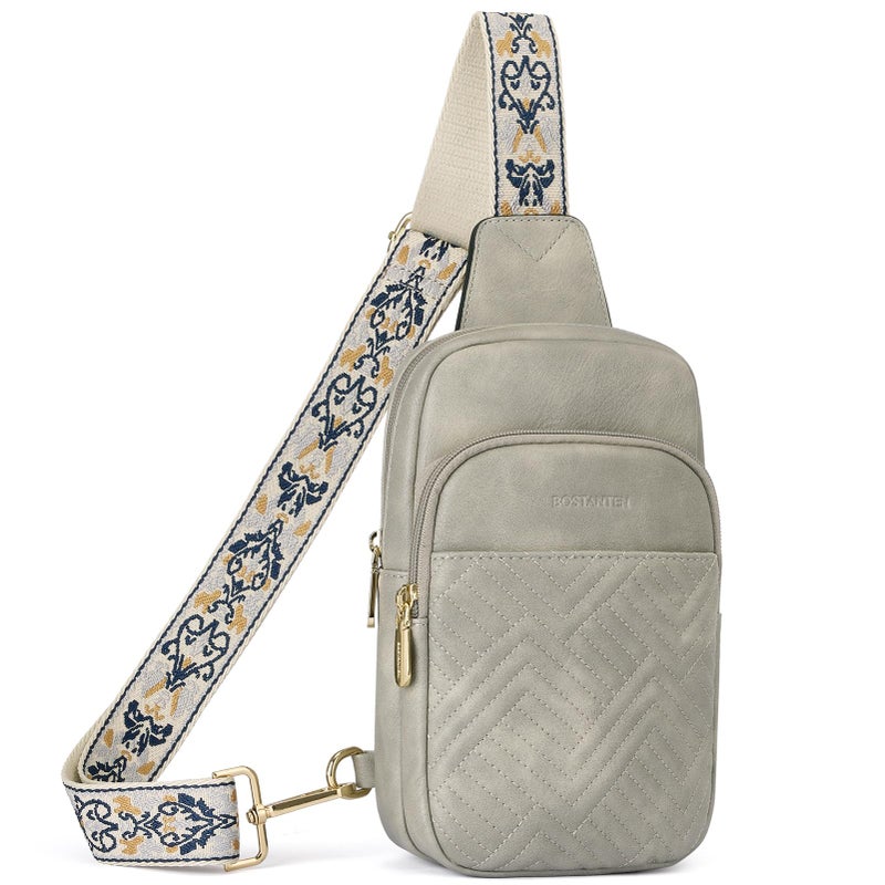 BOSTANTEN Sling Bag Quilted Crossbody Bags for Women Cross Body Purse Leather Fanny Pack with Adjustable Guitar Strap - Image 1