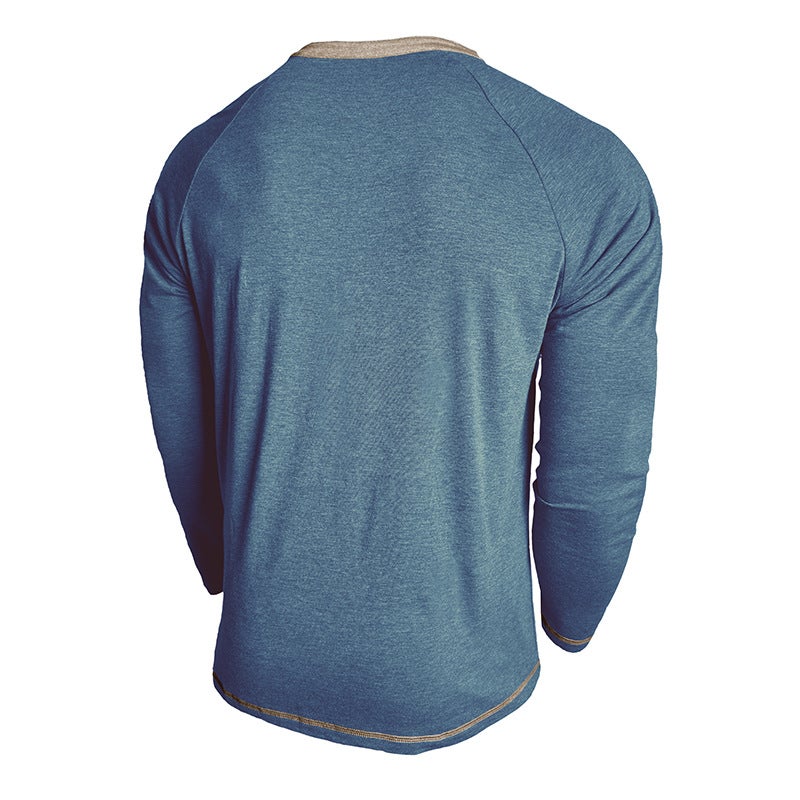 Cross-Border and Men''s Long-Sleeved Henley Shirt Autumn and Winter Men''s T-Shirt Export Top Button Bottoming Shirt - Image 4
