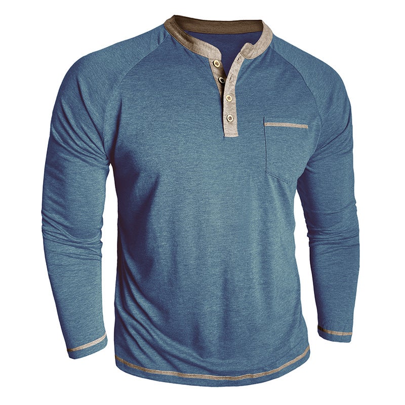 Cross-Border and Men''s Long-Sleeved Henley Shirt Autumn and Winter Men''s T-Shirt Export Top Button Bottoming Shirt - Image 3