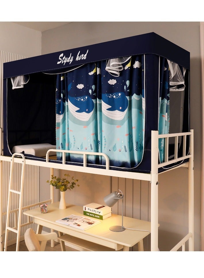 Bluejw Bed Canopy Tents Curtain Blackout Single Bed Tent Student Shading Cloth Canopy Dormitory Mosquito Net Sleep Privacy Protection with Frame for Children Bedroom Black with Cartoon Dolphin Pattern - Image 1