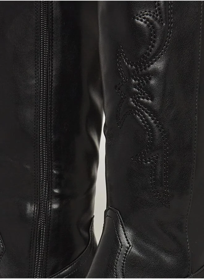 Styli Embroidered Detail Cowboy Boots