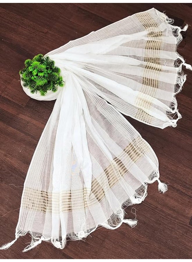 TRENDMALLS شال نسائي من الحرير الصيني بتصميم مخطط منسوج بخيوط الزري الذهبية من تريندمالز - Image 2