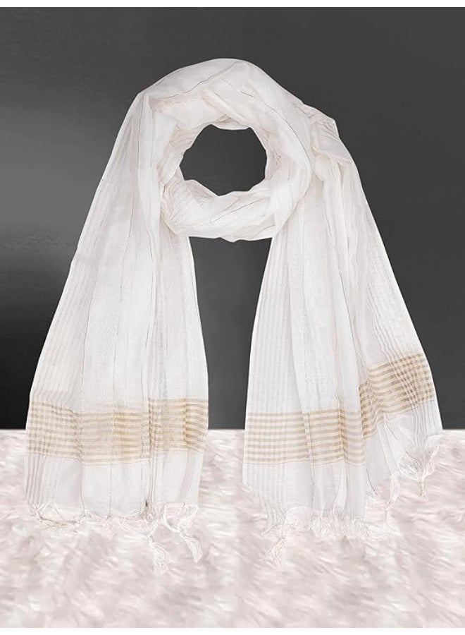 TRENDMALLS شال نسائي من الحرير الصيني بتصميم مخطط منسوج بخيوط الزري الذهبية من تريندمالز - Image 1