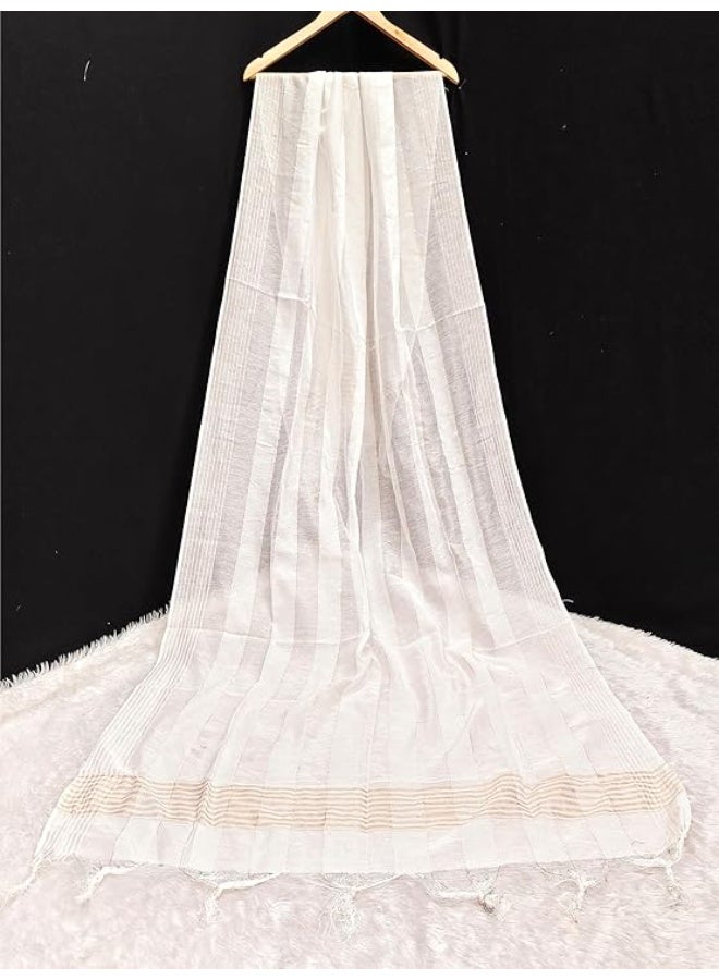 TRENDMALLS شال نسائي من الحرير الصيني بتصميم مخطط منسوج بخيوط الزري الذهبية من تريندمالز - Image 3