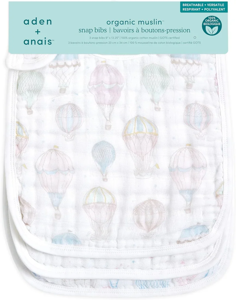 aden + anais Aden + Anais Muslin Snap Bibs - Pack of 3 - Above The Clouds