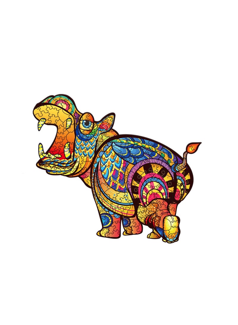 Wooden Jigsaw Puzzles 3D Animals Shaped Best Gift for Adults and Kids DIY Puzzle Piece Colorful Unique Hippo Puzzles - Image 1